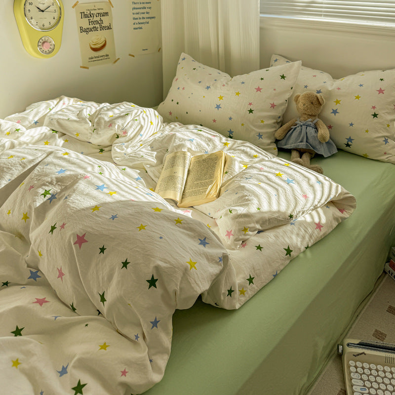 HKM-491155 Pure Washed Cotton 4-Piece Bed Set for 2.0m Bed - Stripes, Geometric, Cartoon Patterns