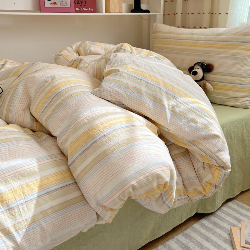 HKM-491155 Pure Washed Cotton 4-Piece Bed Set for 2.0m Bed - Stripes, Geometric, Cartoon Patterns