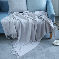 HKM-491475 Cozy Gray Pinstripe Knitted Sofa Blanket for Air Conditioning Coverage
