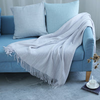 HKM-491475 Cozy Gray Pinstripe Knitted Sofa Blanket for Air Conditioning Coverage