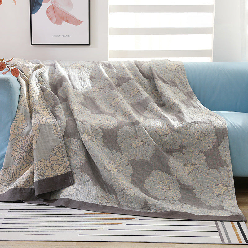 HKM-491475 Five-Layer Cotton Yarn Blanket with Floral Design for Spring and Autumn - Available in Two Sizes