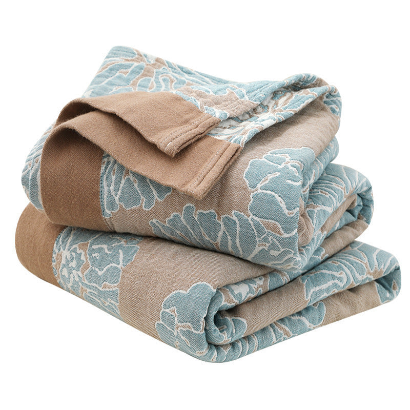 HKM-491475 Five-Layer Cotton Yarn Blanket with Floral Design for Spring and Autumn - Available in Two Sizes