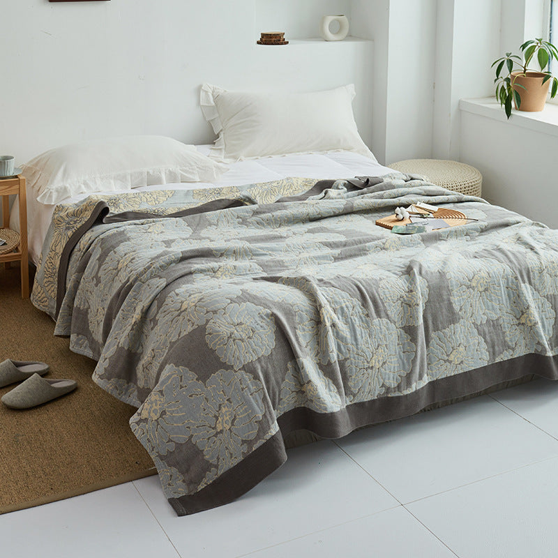 HKM-491475 Five-Layer Cotton Yarn Blanket with Floral Design for Spring and Autumn - Available in Two Sizes