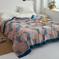 HKM-491475 Five-Layer Cotton Yarn Blanket with Floral Design for Spring and Autumn - Available in Two Sizes