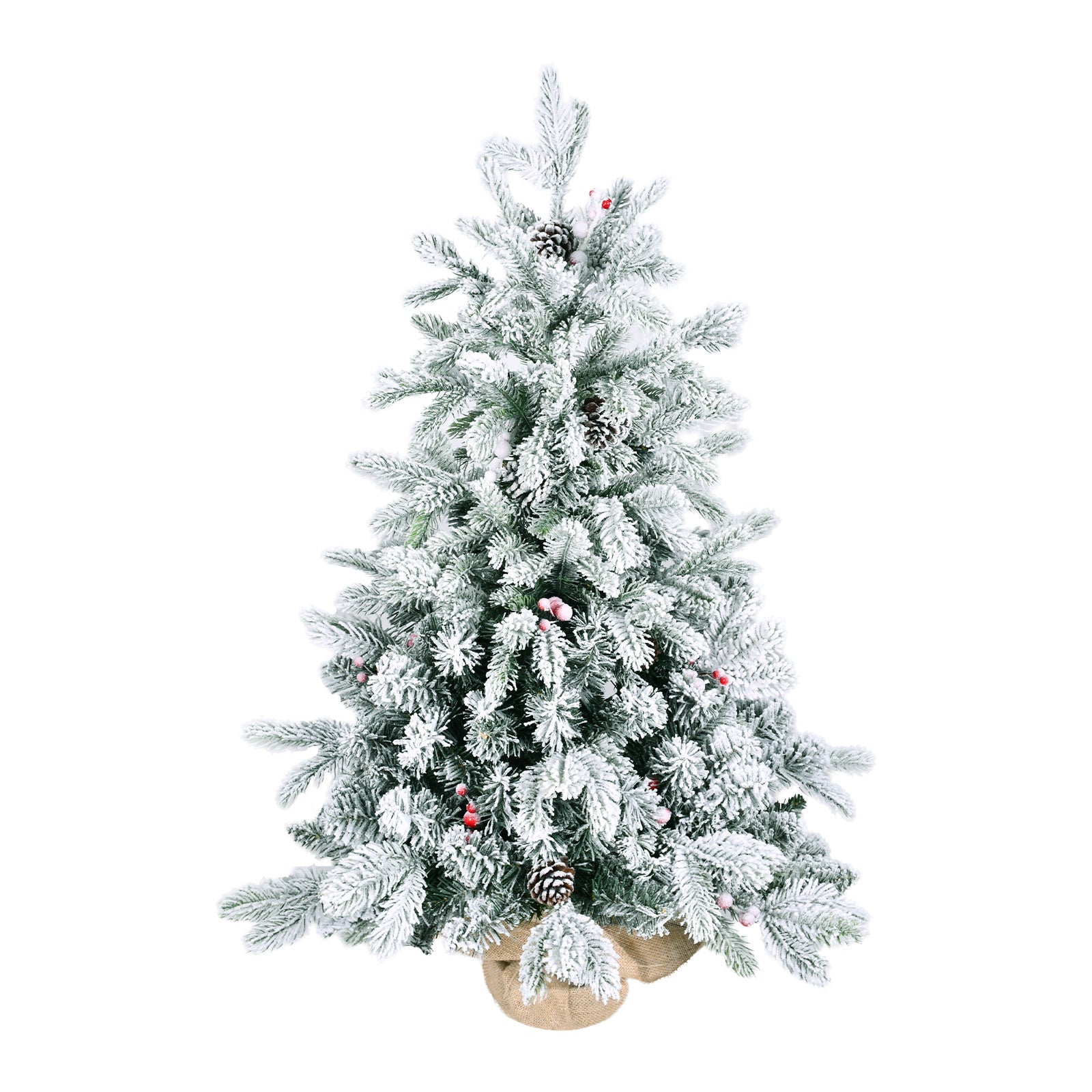 HKM-491603 3ft Snow Flocked Mini Christmas Tree with Pine Cones and Red Berries