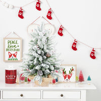 HKM-491603 3ft Snow Flocked Mini Christmas Tree with Pine Cones and Red Berries
