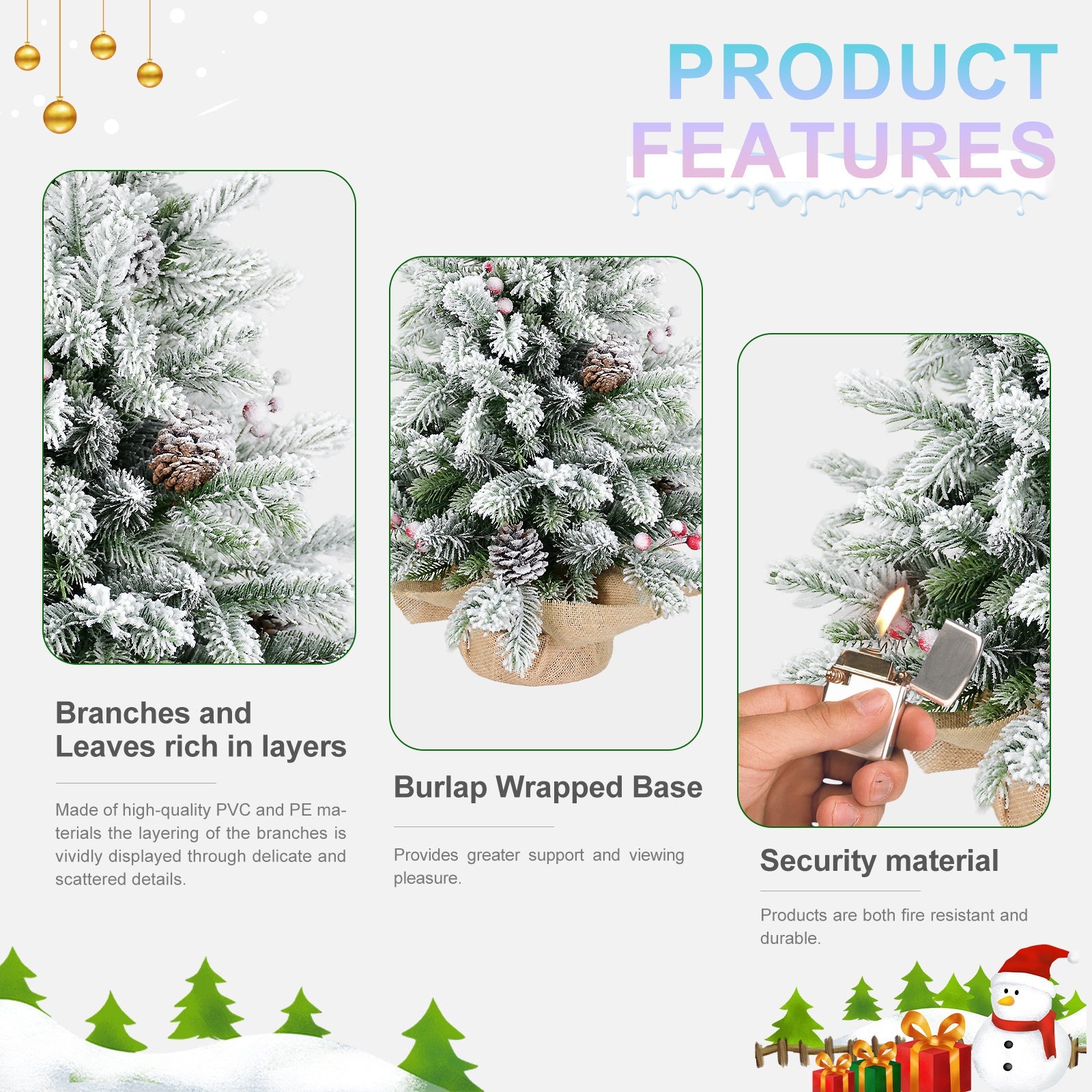 HKM-491603 3ft Snow Flocked Mini Christmas Tree with Pine Cones and Red Berries