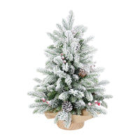 HKM-491603 3ft Snow Flocked Mini Christmas Tree with Pine Cones and Red Berries