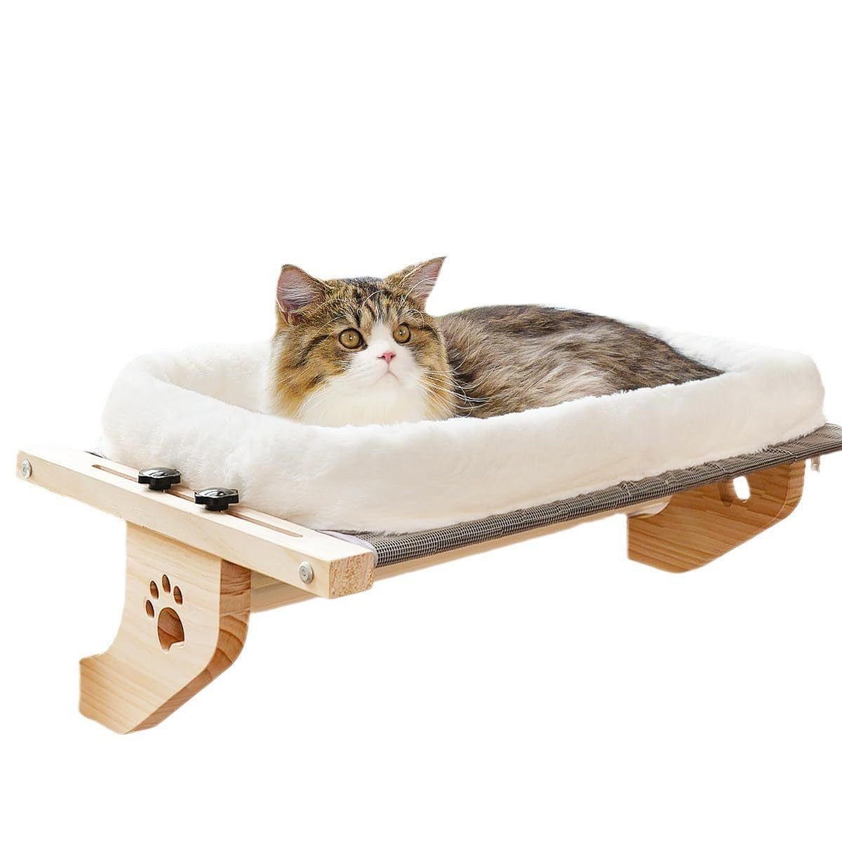 HKM-491603 Cat Window Hammock with Cotton Cushion - Wooden Pet Bed for Cats, 62x38cm