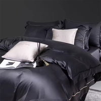 HKM-491795 Cotton Jacquard 4-Piece Bed Sheet and Duvet Cover Set in Faint Gold and Gray