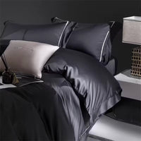 HKM-491795 Cotton Jacquard 4-Piece Bed Sheet and Duvet Cover Set in Faint Gold and Gray