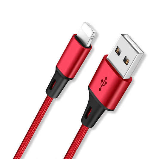 HKM-491859 3-in-1 Braided Universal USB Charger Cable for Apple, Android, and Type-C Devices, 1.25m Length, Durable Aluminum Alloy and Nylon, Available in Red, Blue, Silver, Black