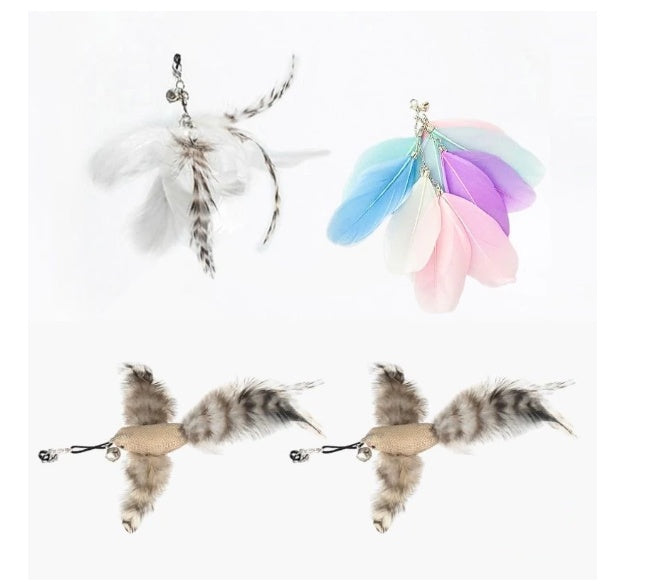 HKM-491923 Steel Wire Feather Funny Cat Stick Long Rod