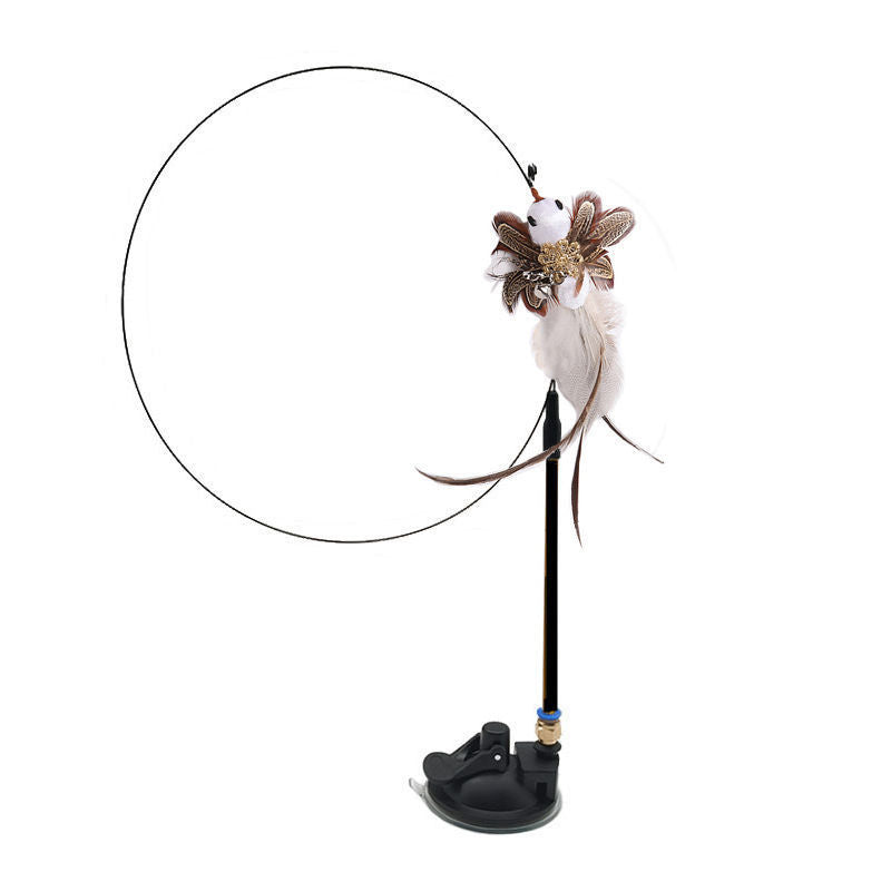 HKM-491923 Steel Wire Feather Funny Cat Stick Long Rod