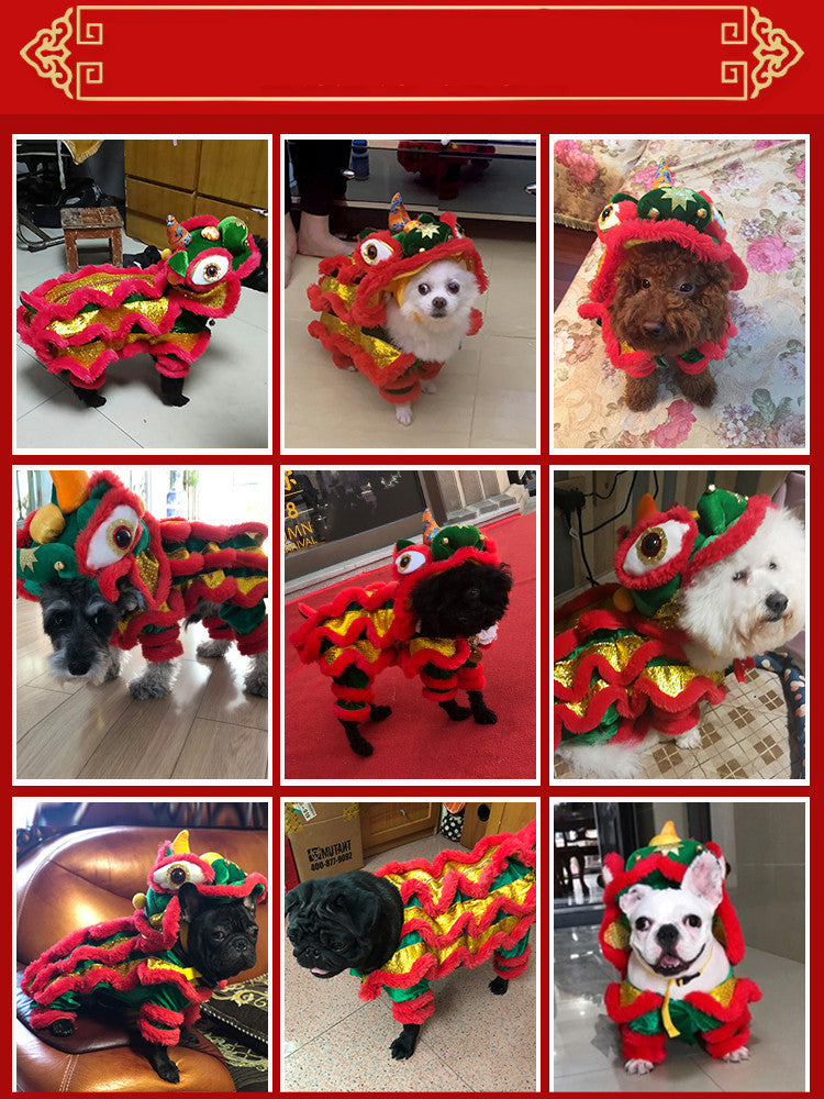 HKM-492115 Funny Pet Costume for Dogs and Cats - Fortune Red Lion and Blue Lion Styles, Four-Legged Apparel, Various Sizes