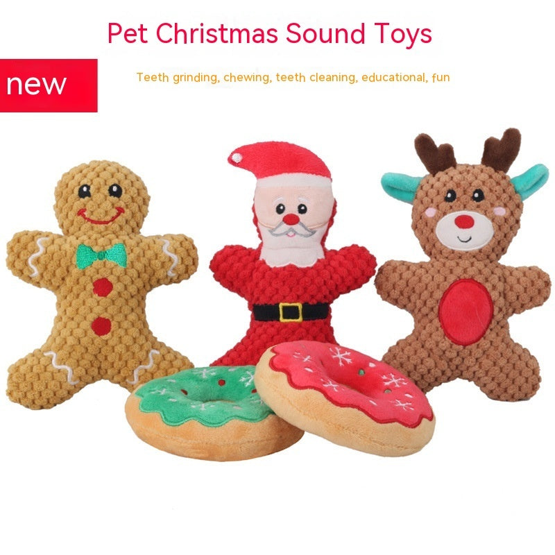HKM-492115 Plush Sound Toys for Pets - Christmas Cartoon Series with Santa Claus, Elk, and Gingerbread Man Designs