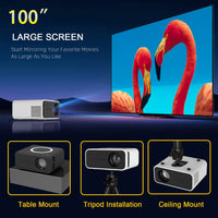 HKM-492179 Portable LED Video Projector, 1080P Home Theater Media Player for Wired and Wireless Screen Sharing with Android and iOS Devices