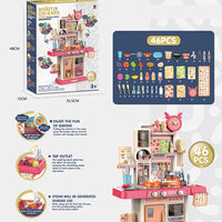 HKM-492435 Children's Mini Kitchen Play Set - 46-Piece Pretend Cooking Toy for Ages 2-13