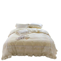HKM-492627 High-End Four-Piece Pure Cotton Bed Set with Lace Details - Modern Sydney Floral Design for 1.5m Bed