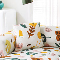 HKM-492691 Universal Stretch Sofa Cover - Soft Fabric, Plant Floral Design, Fits Most Sofas 1-4 Seats