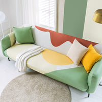 HKM-492691 Universal Stretch Sofa Cover - Soft Fabric, Plant Floral Design, Fits Most Sofas 1-4 Seats