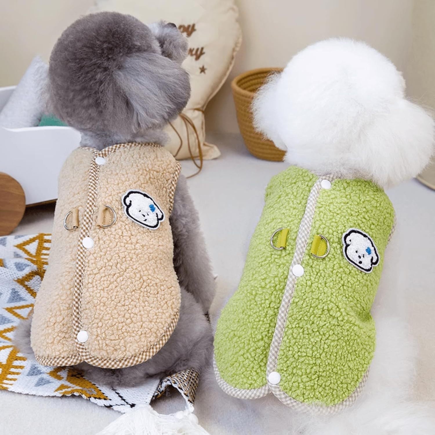 HKM-492883 Cozy Coral Fleece Dog Vest with Leash Ring for Small Dogs and Indoor Cats