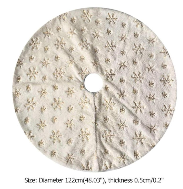 HKM-493075 Gold Sequin Faux Rabbit Fur Snowflake Christmas Tree Skirt - 90cm/122cm Diameter Options