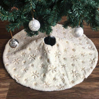 HKM-493075 Gold Sequin Faux Rabbit Fur Snowflake Christmas Tree Skirt - 90cm/122cm Diameter Options