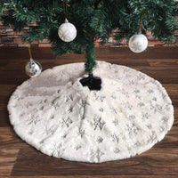 HKM-493075 Gold Sequin Faux Rabbit Fur Snowflake Christmas Tree Skirt - 90cm/122cm Diameter Options