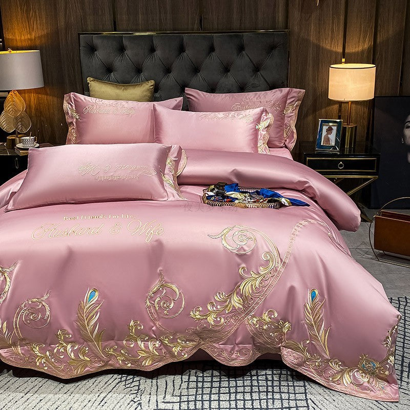 HKM-493395 Ice Silk Cotton Quilt Set - 4-Piece Bedding Set with Jacquard Design, Available in Multiple Sizes