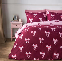 HKM-493459 Bow Pattern Digital Printed Bedding Set with 2 Pillowcases, Bed Sheet, and Duvet Cover - Various Sizes Available