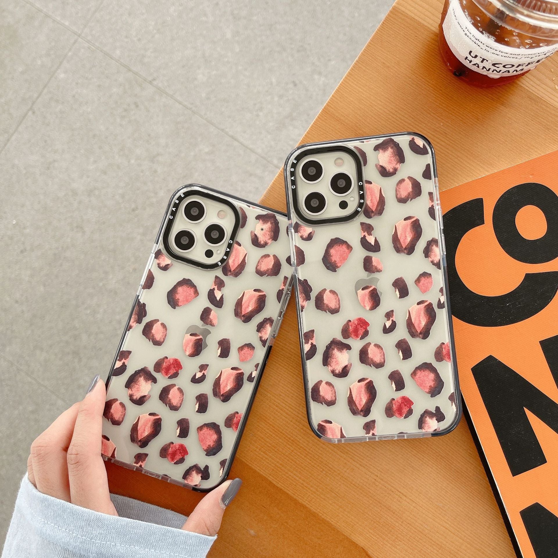 HKM-493715 Coffee Leopard Print Silicone Phone Case for Apple Models