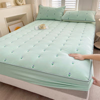 HKM-493779 Soybean Fiber Quilted Fitted Sheet with Cute Animal & Floral Patterns - Multiple Sizes Available