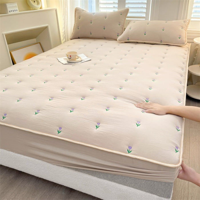 HKM-493779 Soybean Fiber Quilted Fitted Sheet with Cute Animal & Floral Patterns - Multiple Sizes Available