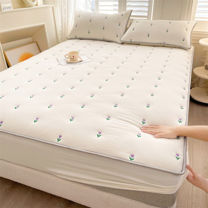 HKM-493779 Soybean Fiber Quilted Fitted Sheet with Cute Animal & Floral Patterns - Multiple Sizes Available