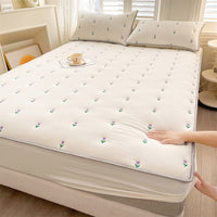 HKM-493779 Soybean Fiber Quilted Fitted Sheet with Cute Animal & Floral Patterns - Multiple Sizes Available