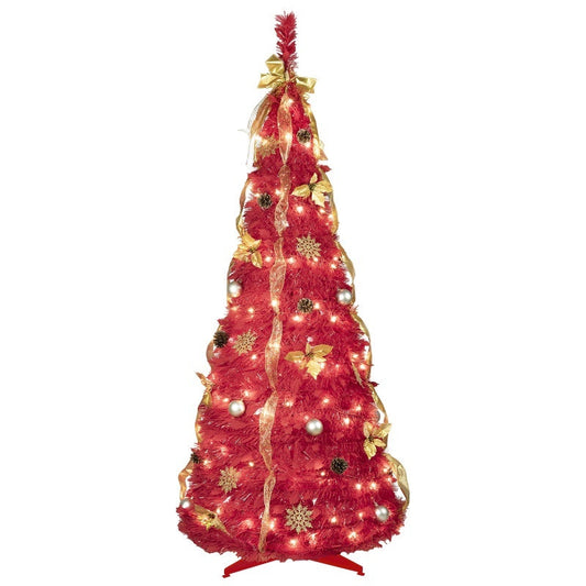 HKM-493907 6ft Pop Up Christmas Tree with 150 Lights, Ribbons, Flowers, Snowflakes, and Ornaments