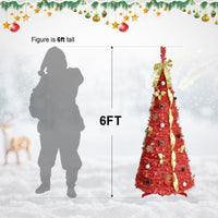 HKM-493907 6ft Pop Up Christmas Tree with 150 Lights, Ribbons, Flowers, Snowflakes, and Ornaments