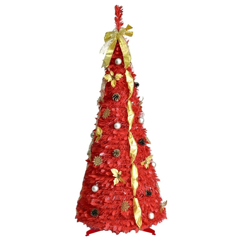 HKM-493907 6ft Pop Up Christmas Tree with 150 Lights, Ribbons, Flowers, Snowflakes, and Ornaments