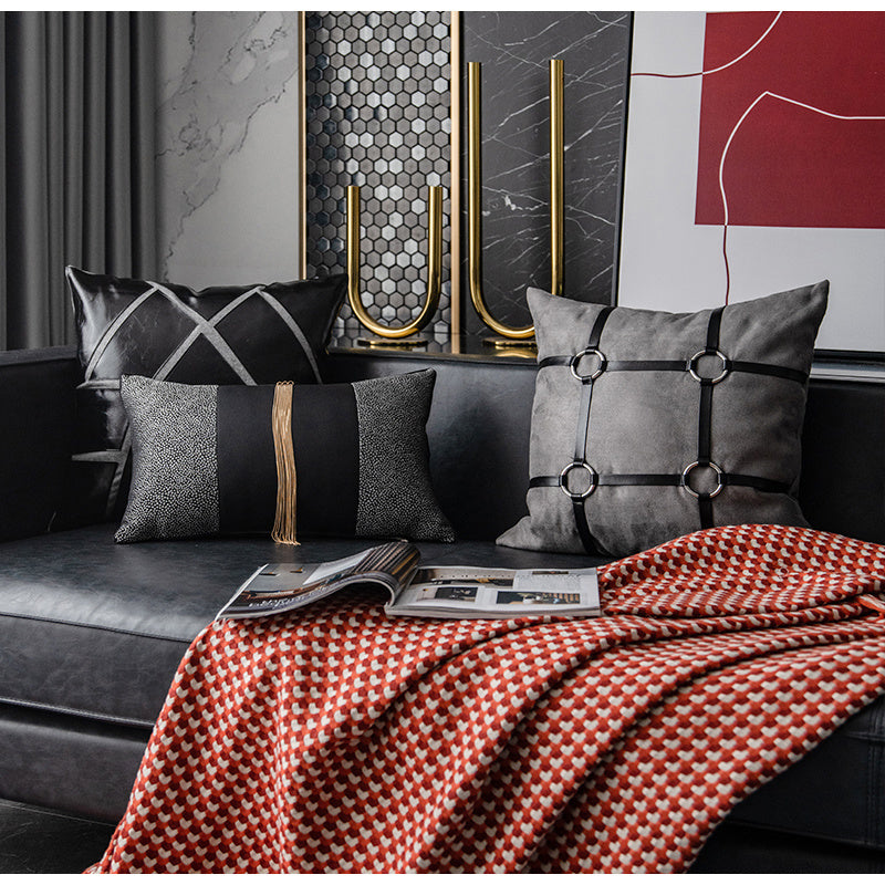 HKM-494163 Modern Black and White Striped Embroidery Pillowcase - 45x45cm