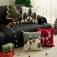 HKM-494227 Christmas Snowflake Embroidery Pillow Cover - 45x45cm Polyester Fiber Cushion Case
