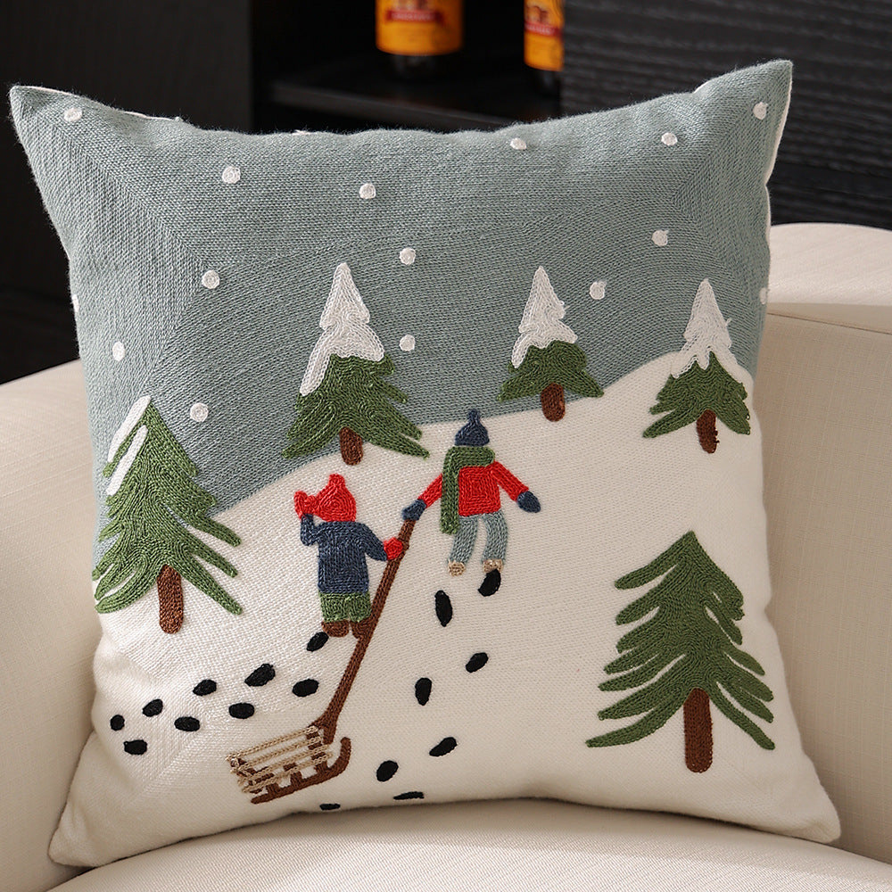 HKM-494227 Christmas Snowflake Embroidery Pillow Cover - 45x45cm Polyester Fiber Cushion Case