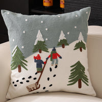 HKM-494227 Christmas Snowflake Embroidery Pillow Cover - 45x45cm Polyester Fiber Cushion Case
