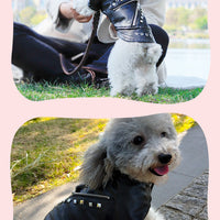 HKM-494227 Stylish Black Leather Dog Coat for Autumn and Winter, Suitable for Teddy and Chihuahua