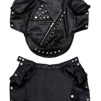 HKM-494227 Stylish Black Leather Dog Coat for Autumn and Winter, Suitable for Teddy and Chihuahua