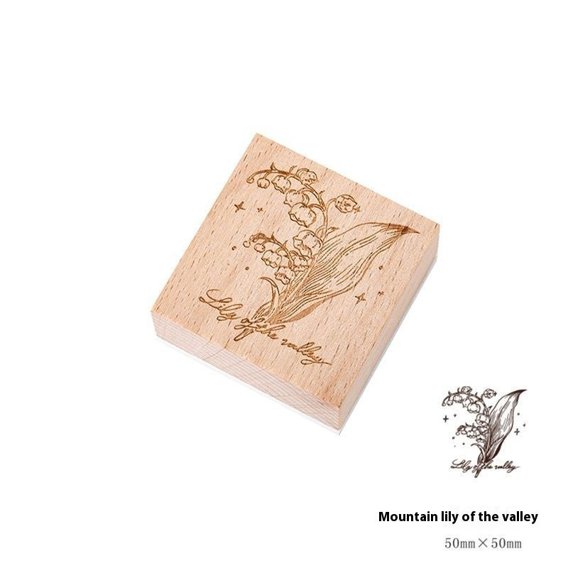 HKM-494547 Artistic Flower Wooden Stamp Set with Ink - Ideal for DIY Notebook Decoration
