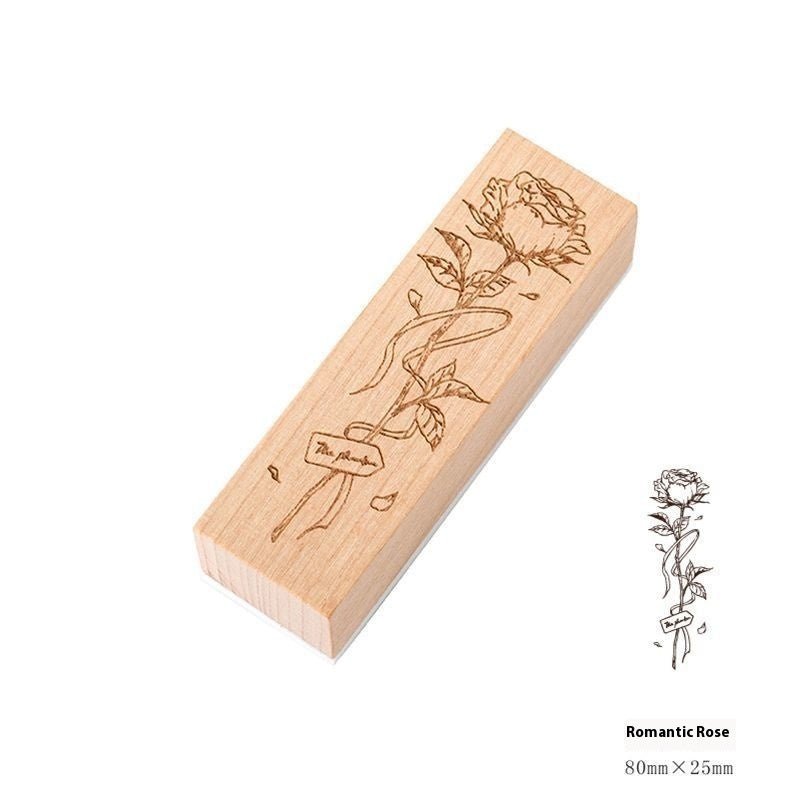 HKM-494547 Artistic Flower Wooden Stamp Set with Ink - Ideal for DIY Notebook Decoration