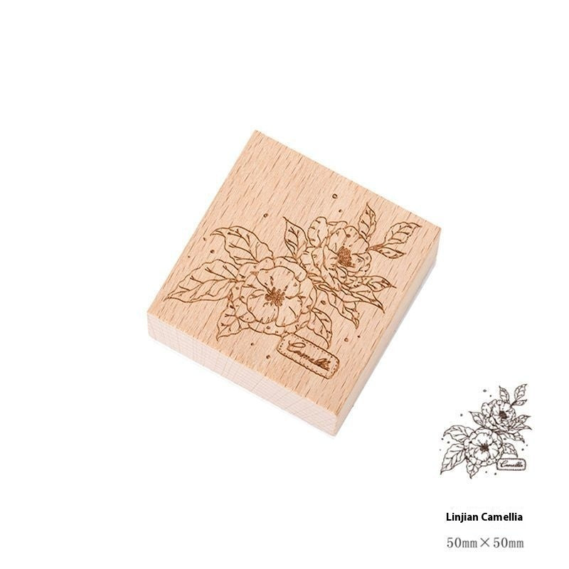 HKM-494547 Artistic Flower Wooden Stamp Set with Ink - Ideal for DIY Notebook Decoration