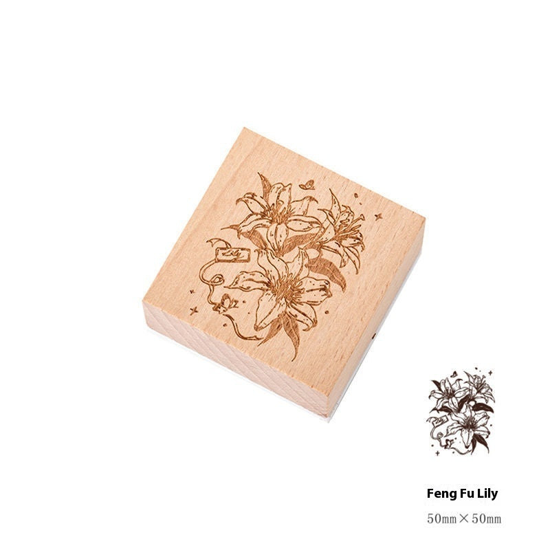 HKM-494547 Artistic Flower Wooden Stamp Set with Ink - Ideal for DIY Notebook Decoration