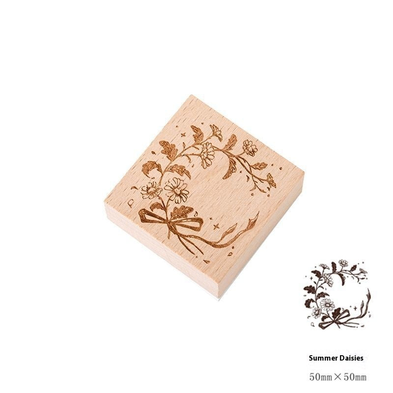 HKM-494547 Artistic Flower Wooden Stamp Set with Ink - Ideal for DIY Notebook Decoration